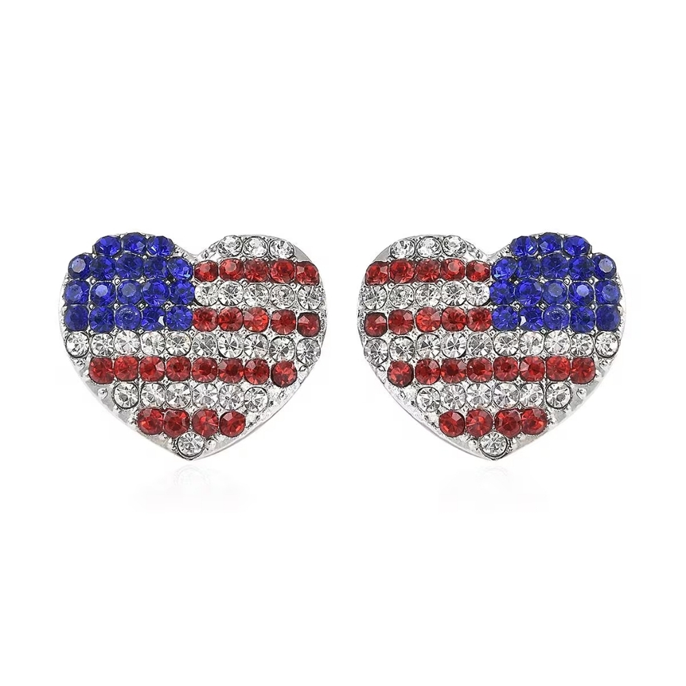 Heart-Shaped American Flag Earrings